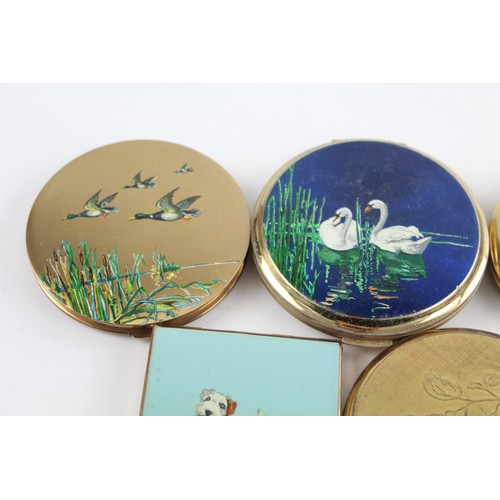 135 - 6 x Vintage Ladies Vanity STRATTON COMPACTS Inc Enamel, Animals, Gold Tone Etc