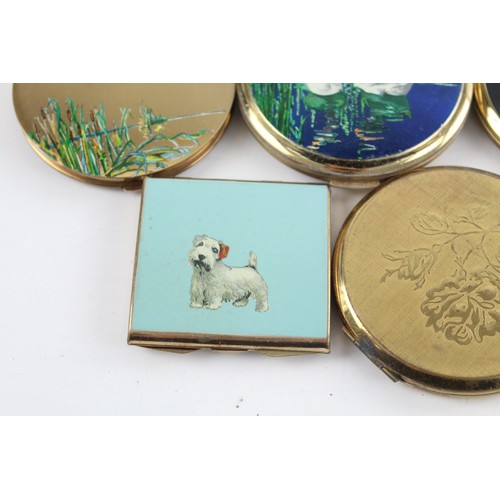 135 - 6 x Vintage Ladies Vanity STRATTON COMPACTS Inc Enamel, Animals, Gold Tone Etc