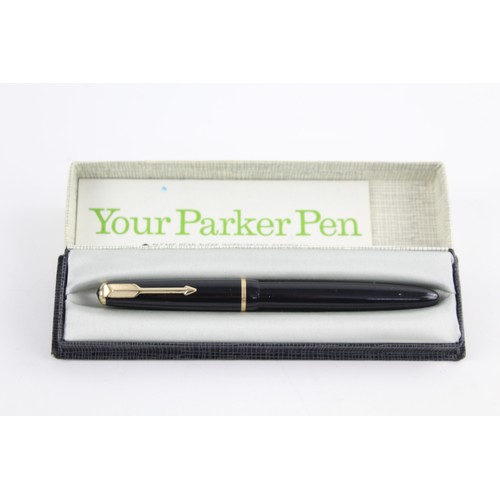 15 - Vintage PARKER Duofold Black FOUNTAIN PEN w/ 14ct Gold Nib WRITING Boxed