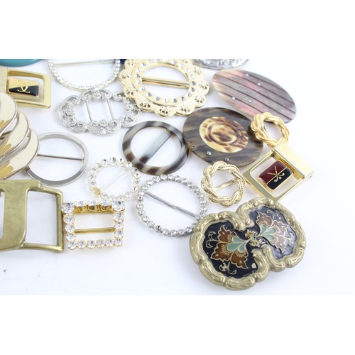 35 - 34 x Assorted Vintage Ladies BELT & SHOE BUCKLES Inc Complete, Brass, Marcasite