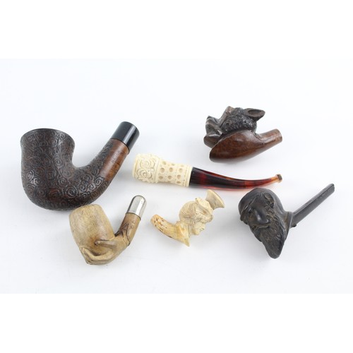 30 - 6 x Antique / Vintage Estate Smoking Pipe Bowls & Stem Inc. Carved MEERSCHAUM