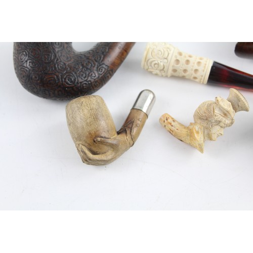 30 - 6 x Antique / Vintage Estate Smoking Pipe Bowls & Stem Inc. Carved MEERSCHAUM