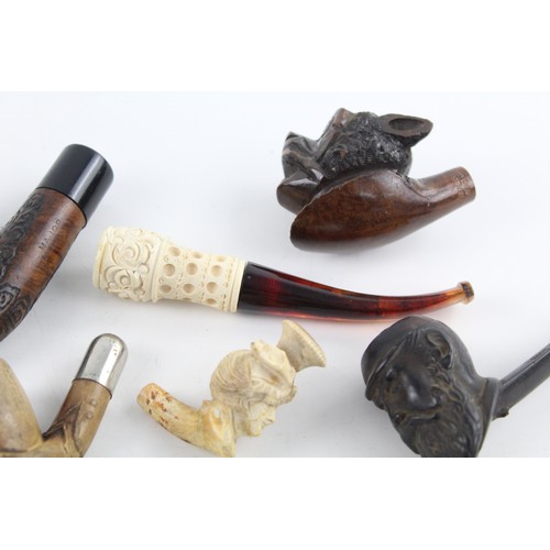 30 - 6 x Antique / Vintage Estate Smoking Pipe Bowls & Stem Inc. Carved MEERSCHAUM