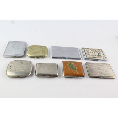 244 - 8 x Assorted Vintage TOBACCIANA Cigarette Cases Inc Leather, Silver Plate Etc