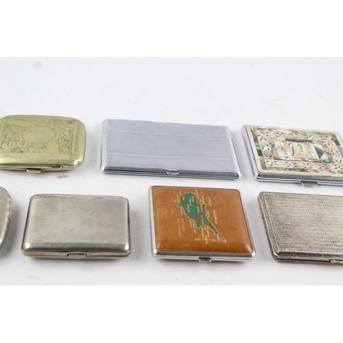 244 - 8 x Assorted Vintage TOBACCIANA Cigarette Cases Inc Leather, Silver Plate Etc