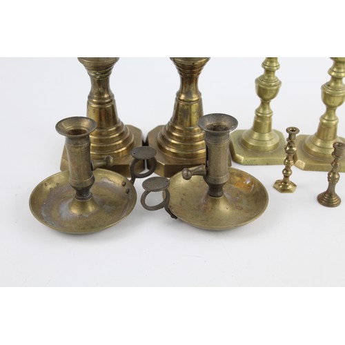 82 - 10 x Vintage BRASS Candlesticks /Holders Inc. Matching Pairs Etc (6232g)