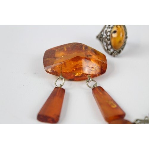 84 - 3 x Vintage AMBER Jewellery inc. Pendant, Necklace, Ring