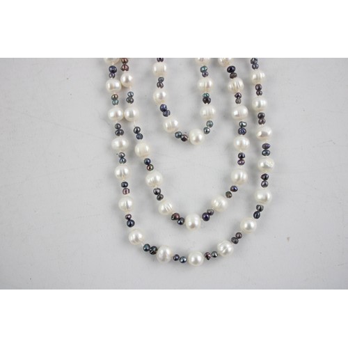 114 - OPERA LENGTH PEARL NECKLACE w/ Peacock Pearls, Rice Pearls