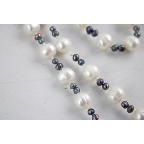 114 - OPERA LENGTH PEARL NECKLACE w/ Peacock Pearls, Rice Pearls