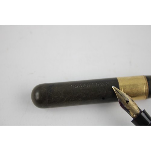 106 - Vintage MABIE TODD The Swan Safety Screwcap Brown FOUNTAIN PEN w/ 14ct Gold Nib