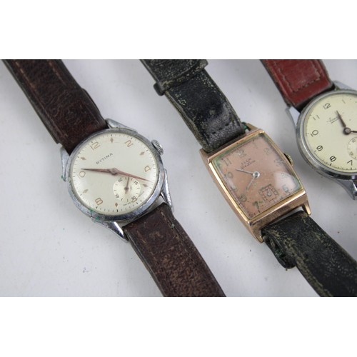 116 - 4 x Vintage Gents WRISTWATCHES Hand-Wind Inc. Everite, Elgin de Luxe Etc