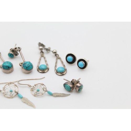 43 - 8 x .925 Silver EARRINGS w/ Turquoise, Feather, Drops, Studs (23g)