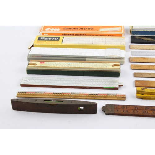 24 - 29 x Assorted Vintage RULERS, SPIRIT LEVELS, SLIDE RULES Inc Folding, Rabone Etc