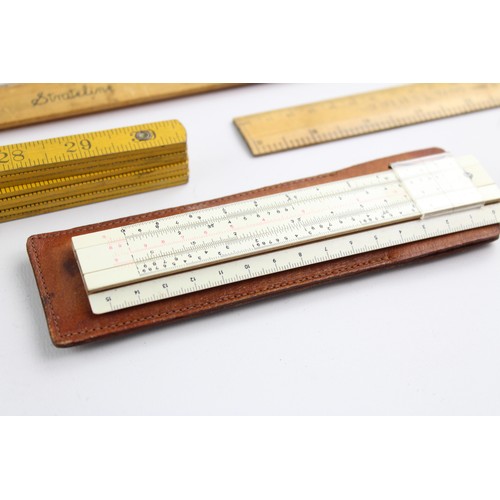 24 - 29 x Assorted Vintage RULERS, SPIRIT LEVELS, SLIDE RULES Inc Folding, Rabone Etc