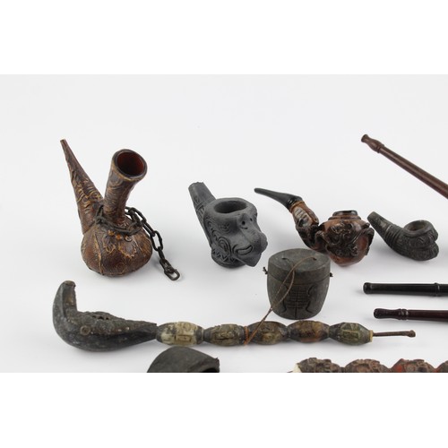 15 - 10 x Vintage Tobacco Smoking Pipes Inc. Chinese, Carved, Decorative, Etc