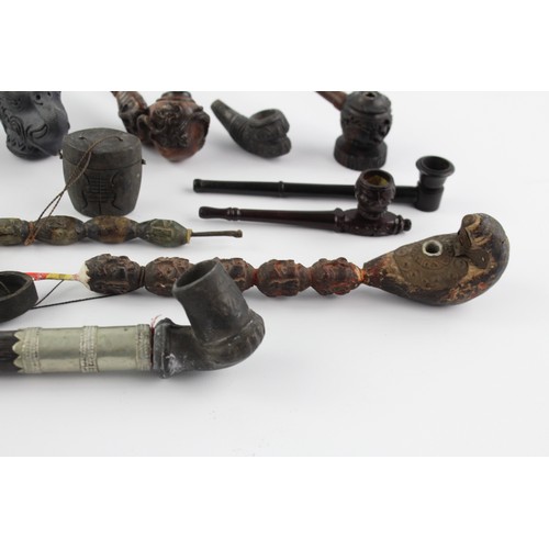 15 - 10 x Vintage Tobacco Smoking Pipes Inc. Chinese, Carved, Decorative, Etc