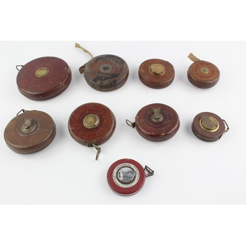 20 - 9 x Assorted Vintage TAPE MEASURES Inc Leather Cased, Chesterfield, Rabone Etc