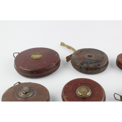 20 - 9 x Assorted Vintage TAPE MEASURES Inc Leather Cased, Chesterfield, Rabone Etc