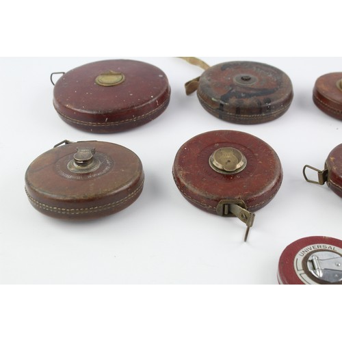 20 - 9 x Assorted Vintage TAPE MEASURES Inc Leather Cased, Chesterfield, Rabone Etc