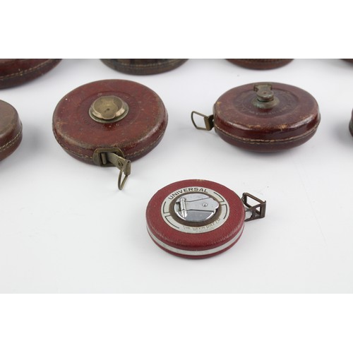 20 - 9 x Assorted Vintage TAPE MEASURES Inc Leather Cased, Chesterfield, Rabone Etc