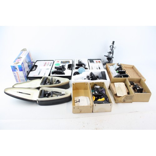 51 - 9 x Assorted Vintage MICROSCOPES Inc Boxed, School Style Etc