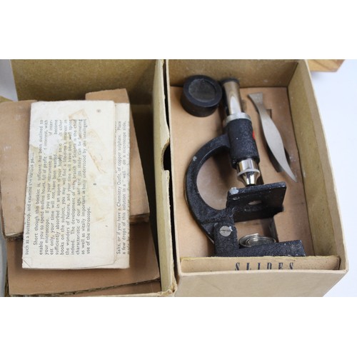 51 - 9 x Assorted Vintage MICROSCOPES Inc Boxed, School Style Etc