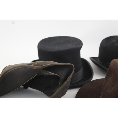 72 - 5 x Assorted Vintage Gents HATS Inc Leather, Top Hat, Bowler, Wool Etc