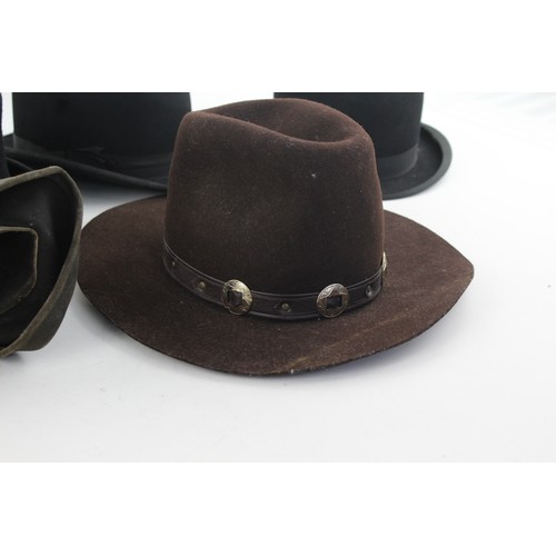 72 - 5 x Assorted Vintage Gents HATS Inc Leather, Top Hat, Bowler, Wool Etc