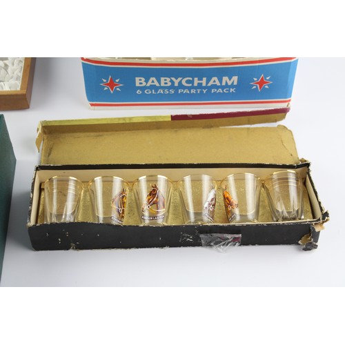 73 - 4 x Assorted Vintage Boxed Glass Sets Inc. Babycham, Gold Gilt Glassware, Shots