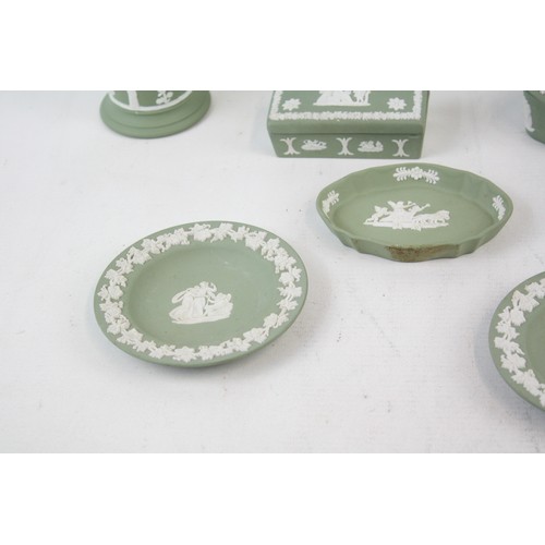 54 - 13 x Vintage WEDGWOOD Sage Green JASPERWARE Trinket Dishes & Plates, Vases Etc