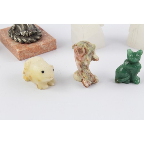 45 - 9 x Vintage Polished Semi Precious Gemstone & Marble Animals Inc. Jade, Quartz