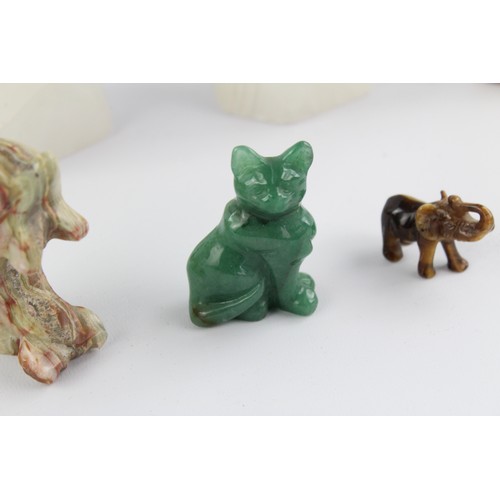 45 - 9 x Vintage Polished Semi Precious Gemstone & Marble Animals Inc. Jade, Quartz