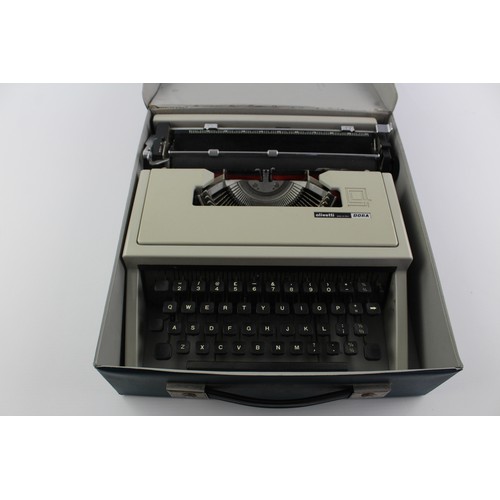 60 - Vintage OLIVETTI Dora Grey Portable TYPEWRITER w/ Original Carry Case