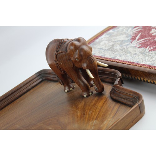 92 - 5 x Vintage WOODEN Decorative Trays Inc. Elephants, Hand Carved Etc