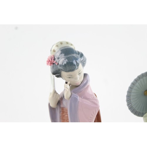 97 - 2 x Large Vintage LLADRO Porcelain Japanese Woman with Fan & Umbrella Figures