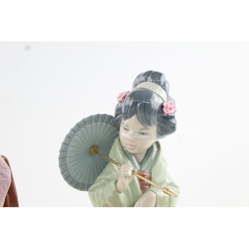 97 - 2 x Large Vintage LLADRO Porcelain Japanese Woman with Fan & Umbrella Figures