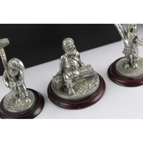 117 - 9 x Vintage Decorative Wooden Based PEWTER English Miniatures Gnome Sculptures