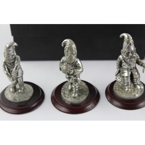 117 - 9 x Vintage Decorative Wooden Based PEWTER English Miniatures Gnome Sculptures