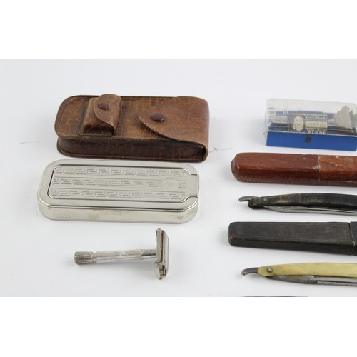 134 - 8 x Antique / Vintage Gents Grooming RAZORS Inc Cut Throat, Advertising, Rolls