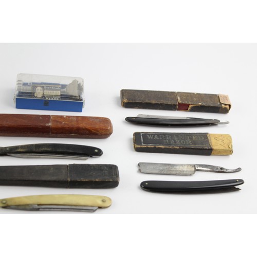 134 - 8 x Antique / Vintage Gents Grooming RAZORS Inc Cut Throat, Advertising, Rolls