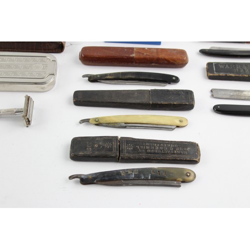 134 - 8 x Antique / Vintage Gents Grooming RAZORS Inc Cut Throat, Advertising, Rolls