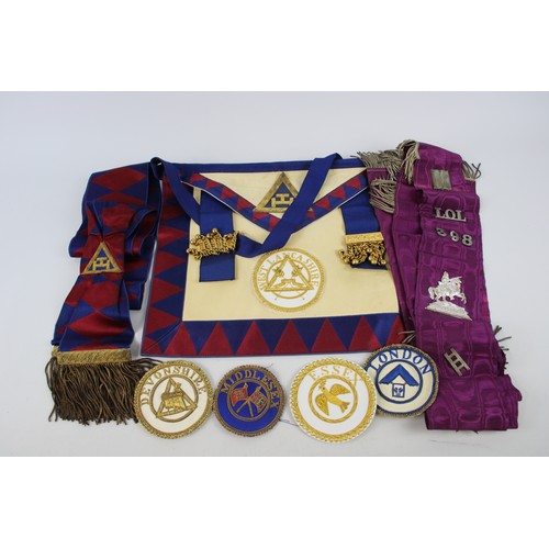 156 - 16 x Assorted MASONIC Aprons, Collars & Jewels Inc Vintage Etc