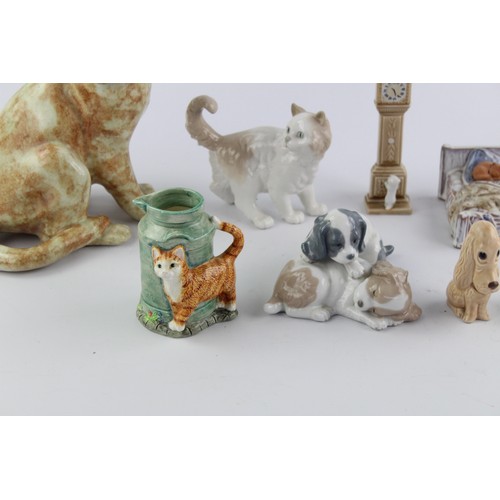 157 - 12 x Vintage PORCELAIN & China Dog & Cat Figurines Inc. NAO, Winstanley Cat Etc