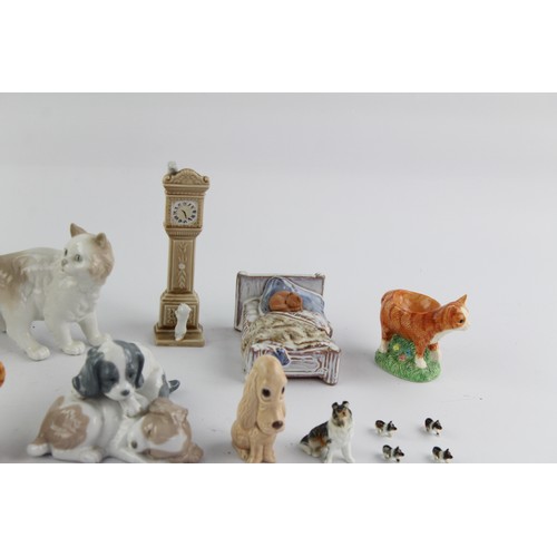 157 - 12 x Vintage PORCELAIN & China Dog & Cat Figurines Inc. NAO, Winstanley Cat Etc