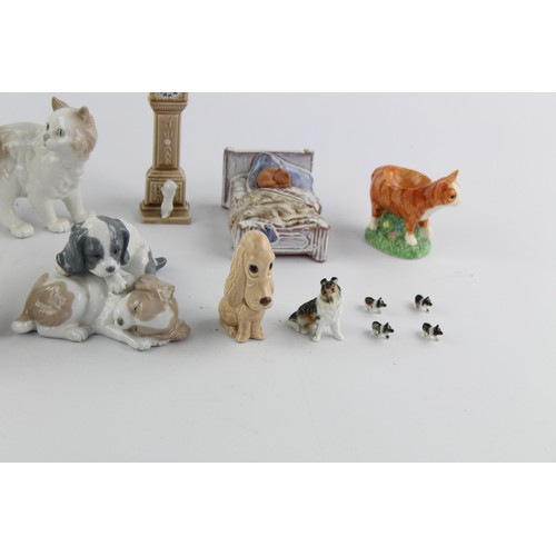 157 - 12 x Vintage PORCELAIN & China Dog & Cat Figurines Inc. NAO, Winstanley Cat Etc