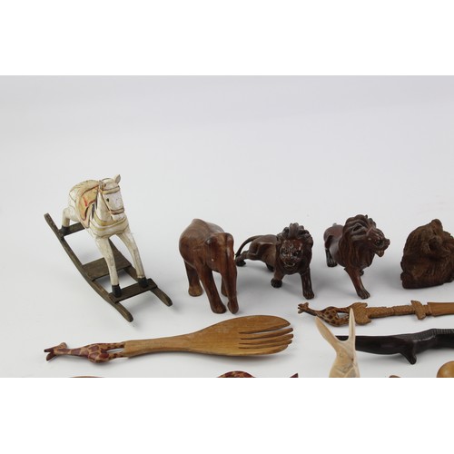 161 - 22 x Vintage Decorative WOOD Animals Inc. Rocking Horse, Lions, Elephants Etc