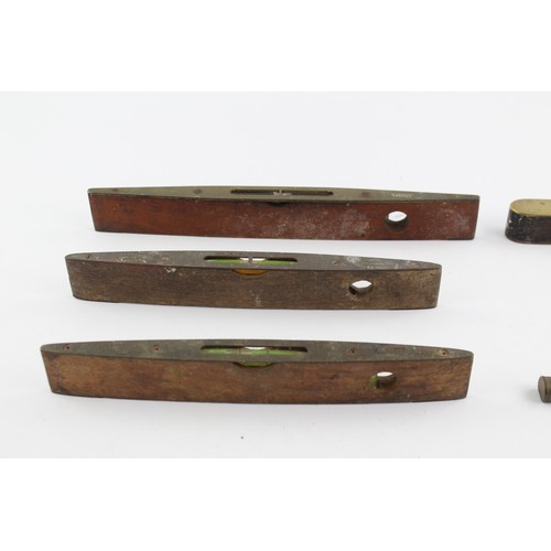 191 - 7 x Assorted Vintage Brass & Wooden SPIRIT LEVELS Inc Rabone, Burley, Mathieson