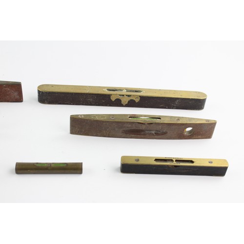 191 - 7 x Assorted Vintage Brass & Wooden SPIRIT LEVELS Inc Rabone, Burley, Mathieson