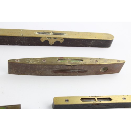 191 - 7 x Assorted Vintage Brass & Wooden SPIRIT LEVELS Inc Rabone, Burley, Mathieson