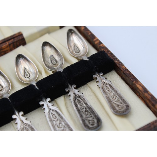 175 - 6 x Vintage .925 STERLING SILVER Decorative Filigree Teaspoons Cased (92g)